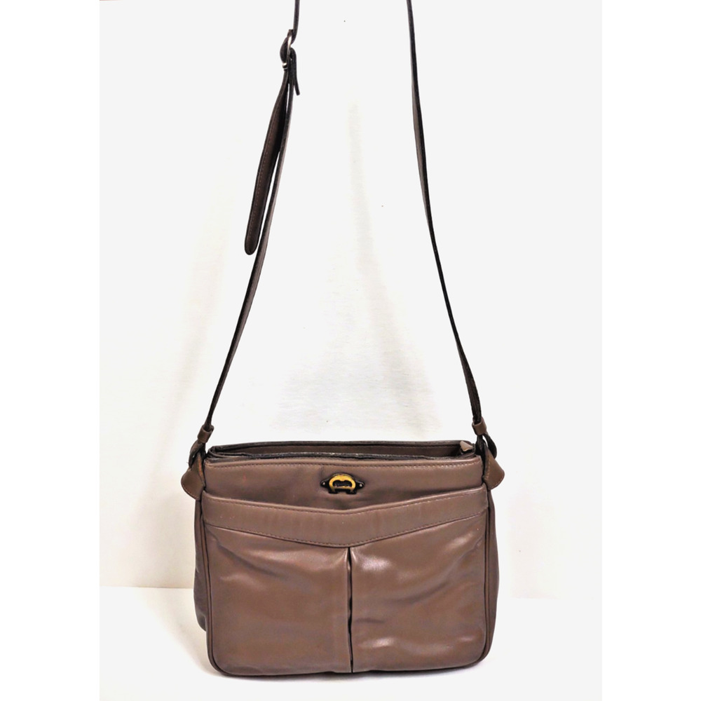 Vintage Etienne Aigner Taupe Brown Leather Shoulder Crossbody Bag Gold Hardware - Picture 6 of 14